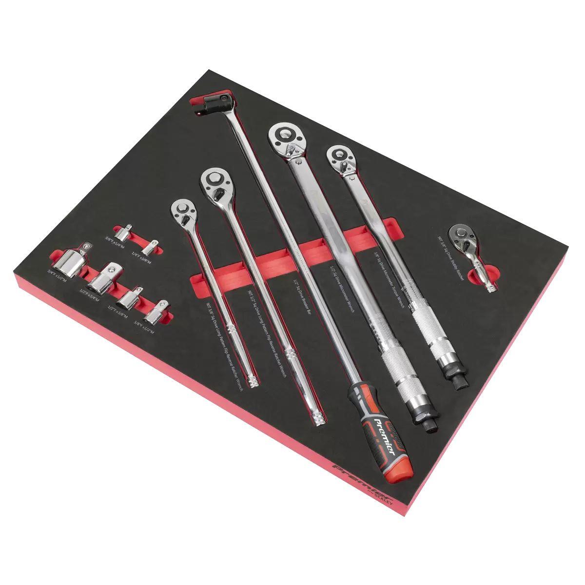 Sealey TBT45 Premier Ratchet, Torque Wrench, Breaker Bar & Socket Adaptor Set with Tool Tray 12pc