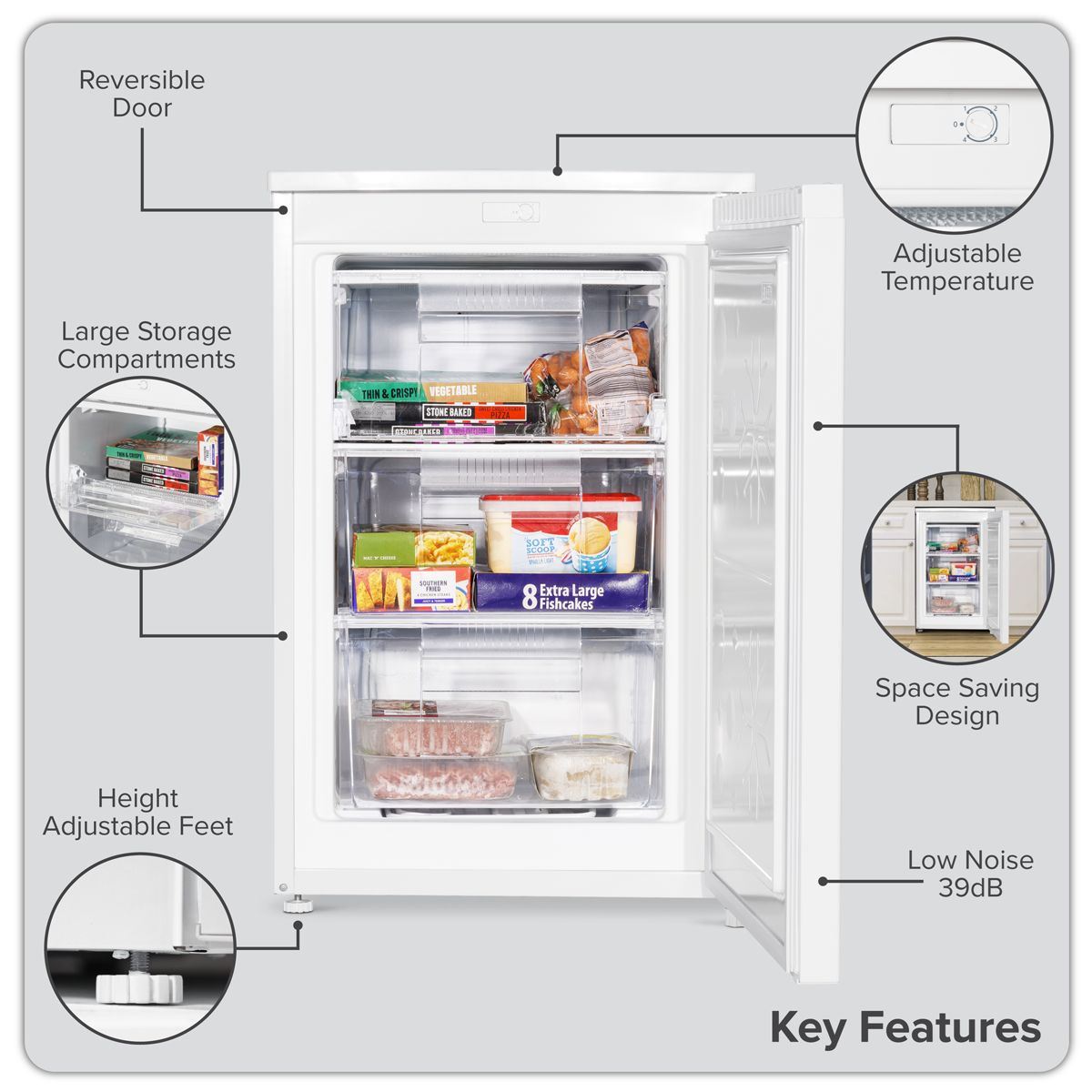 Sealey DH250 Baridi 55cm Undercounter Freezer with Adjustable Thermostat 85L White