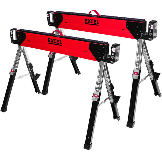 Excel Steel Sawhorse Heavy Duty Adjustable Legs Twin Pack 1178Kg Capacity