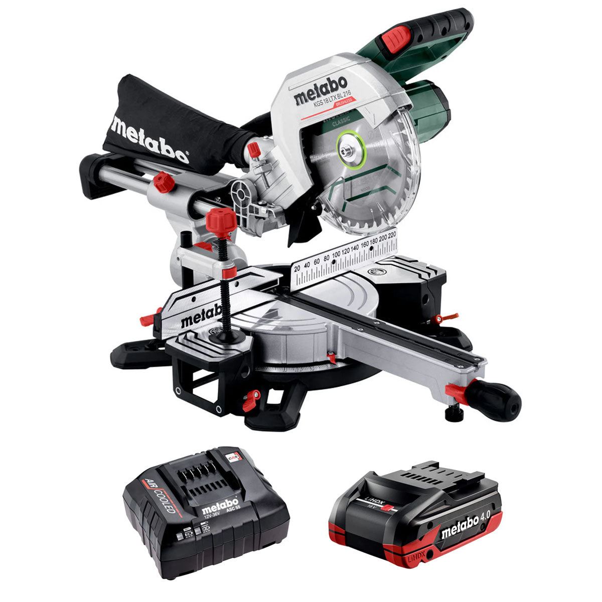 Metabo KGS 18 LTX BL 216 18V 216mm Brushless Mitre Saw with 1 x 4.0Ah Battery & Charger