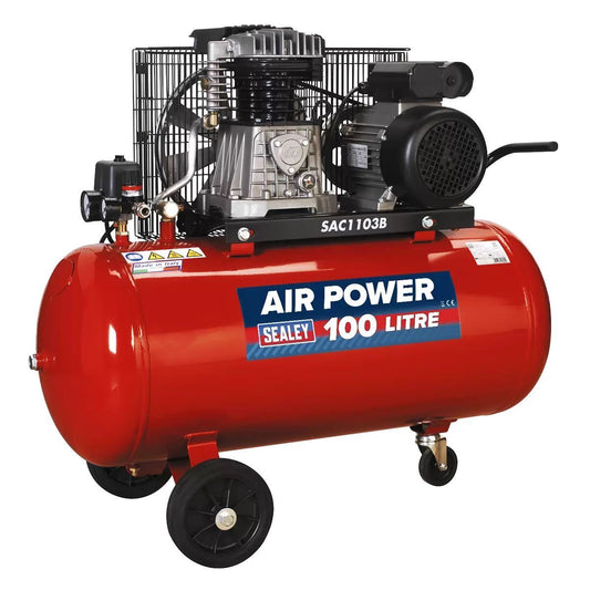 Sealey SAC1103B 100L Belt Drive Compressor with Motor & Cast Cylinders 230V