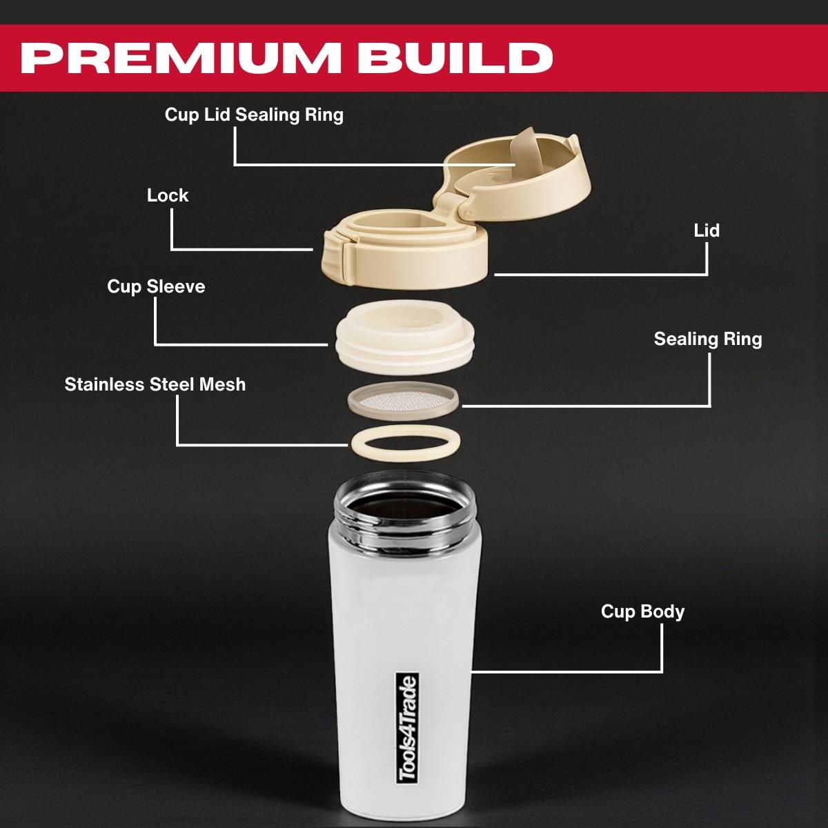 Tools4Trade Stainless Steel Thermal Coffee Mug - White (360ml)