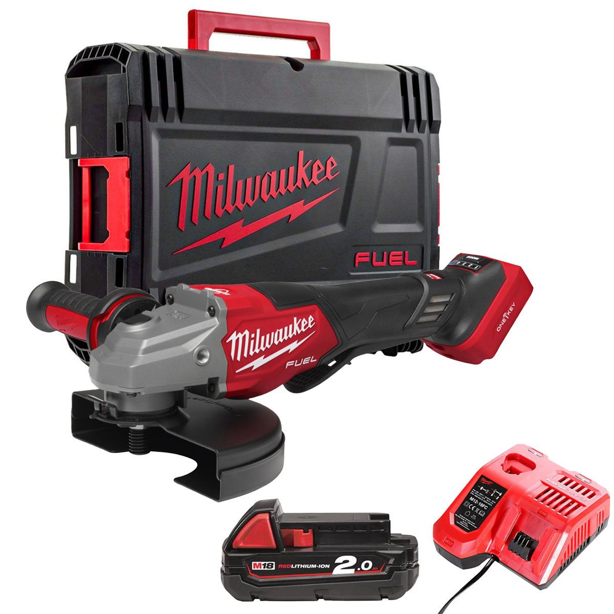 Milwaukee M18FHSAGO180VXPDB2-0X 18V M18 Angle Grinder with 1 x 2.0Ah Battery Charger & Case