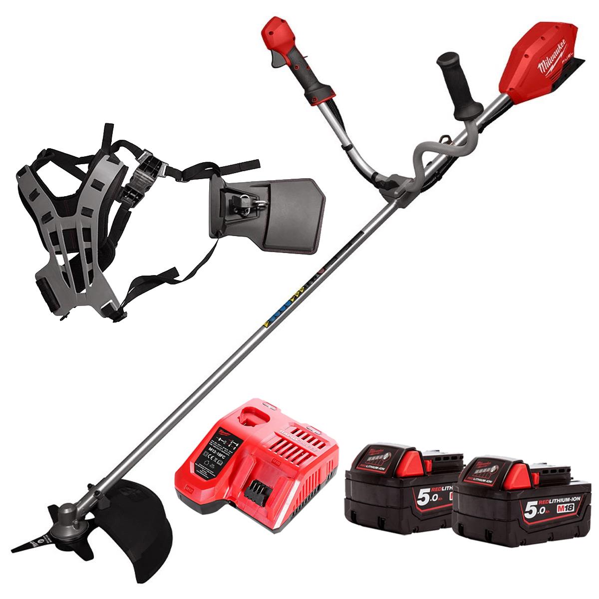 Milwaukee M18FBCU-0 M18 18V Brushless Brush Cutter With 2 x 5.0Ah Batteries Charger & Harness