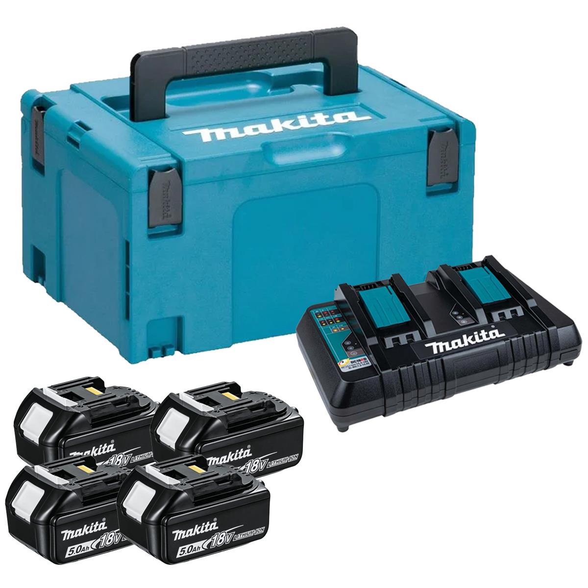 Makita 197627-6 18V LXT Power Source Kit 4 x 5.0Ah with Twin Charger & Makpac Carry Case