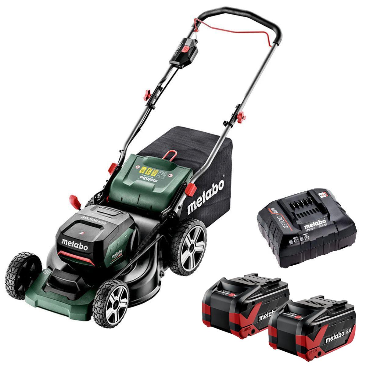 Metabo RM 36-18 LTX BL 46 36V Brushless 46cm Lawn Mower with 2 x 8.0Ah Battery & Charger