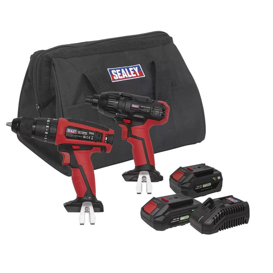 Sealey CP20VDDCOMBO 20V Hammer Drill/Impact Driver Combo Kit with 2 Batteries & charger