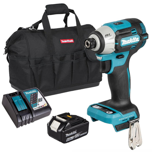 Makita DTD201Z 18V LXT Brushless 1/4" Impact Driver with 1 x 6.0Ah Battery Charger & Bag