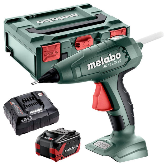 Metabo HK 18 LTX 20 18V Hot Glue Gun with 1 x 8.0Ah Battery, Charger, Glue Sticks & Metabox