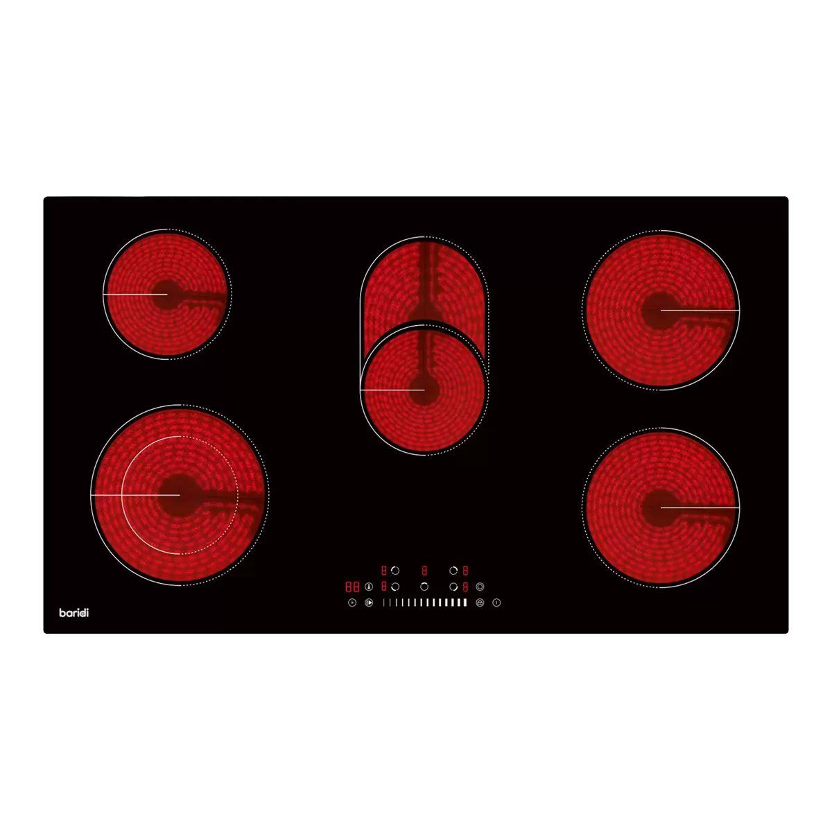 Sealey DH389 Baridi Integrated Ceramic Hob with 5 Cooking Zones 90cm Black Glass