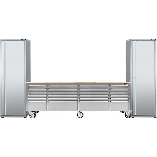 Excel 96inch 24 Drawer Stainless Steel Workbench Roller Tool Chest Cabinet & 2 Tall Cabinet