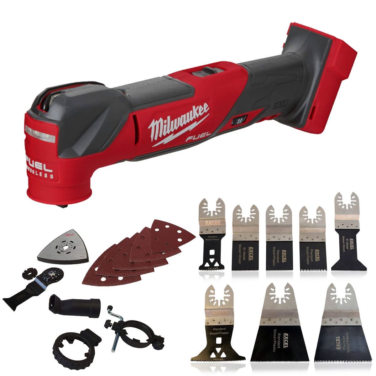 Milwaukee M18FMT-0 18V Fuel Brushless Multi Tool with 8 Piece Accessories Set