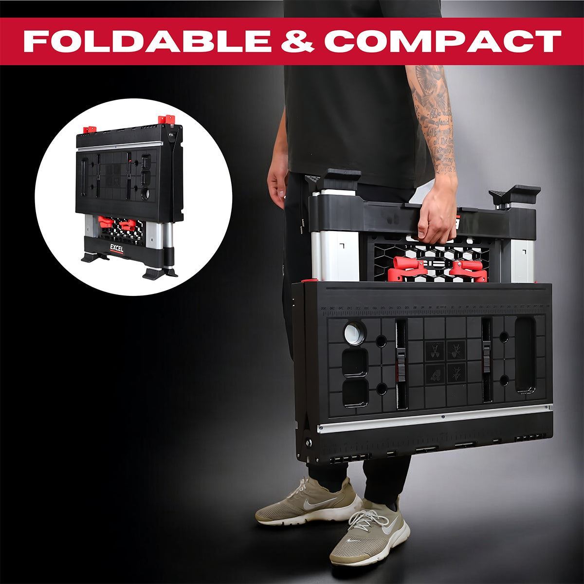 Excel Portable Workbench & Sawhorse Adjustable Height Folding Work Table with Flip-Top Clamping System Item Condition Damaged Box