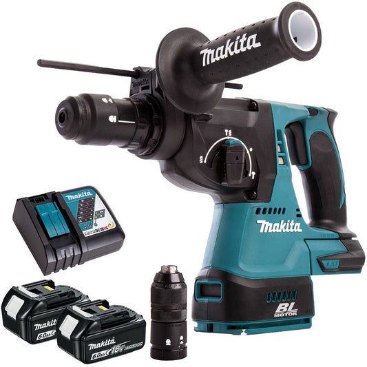 Makita DHR243Z 18V Brushless 24mm SDS+ Rotary Hammer Drill with 2 x 6.0Ah Battery & Charger