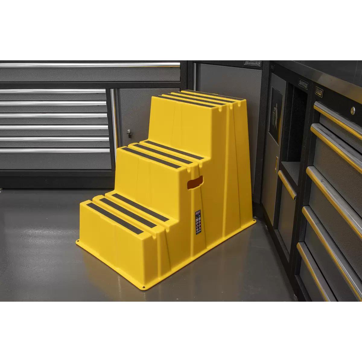 Sealey KS7 Heavy-Duty 3-Step Safety Steps with Anti-Slip Treads 150kg Capacity, Yellow EN 14183