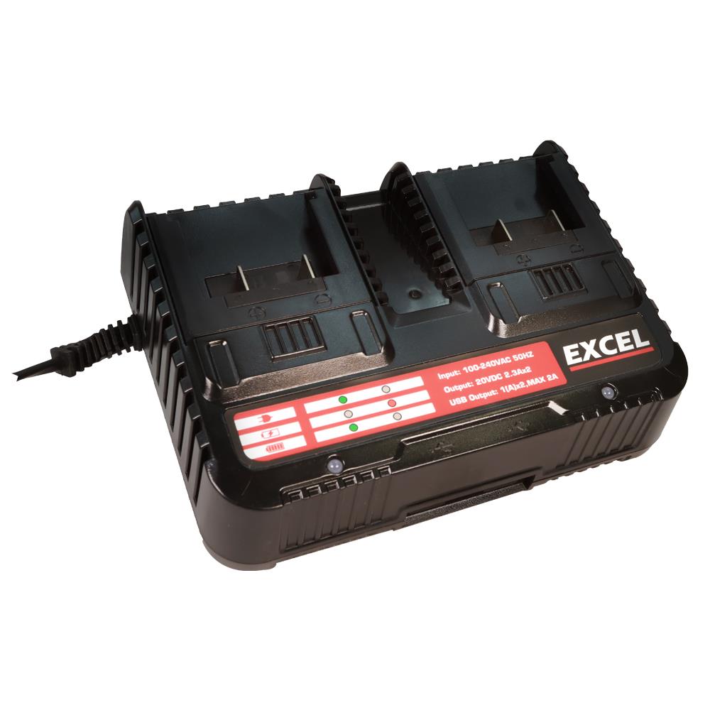 Excel 100-240V Dual Port Fast Battery Charger 2.3A