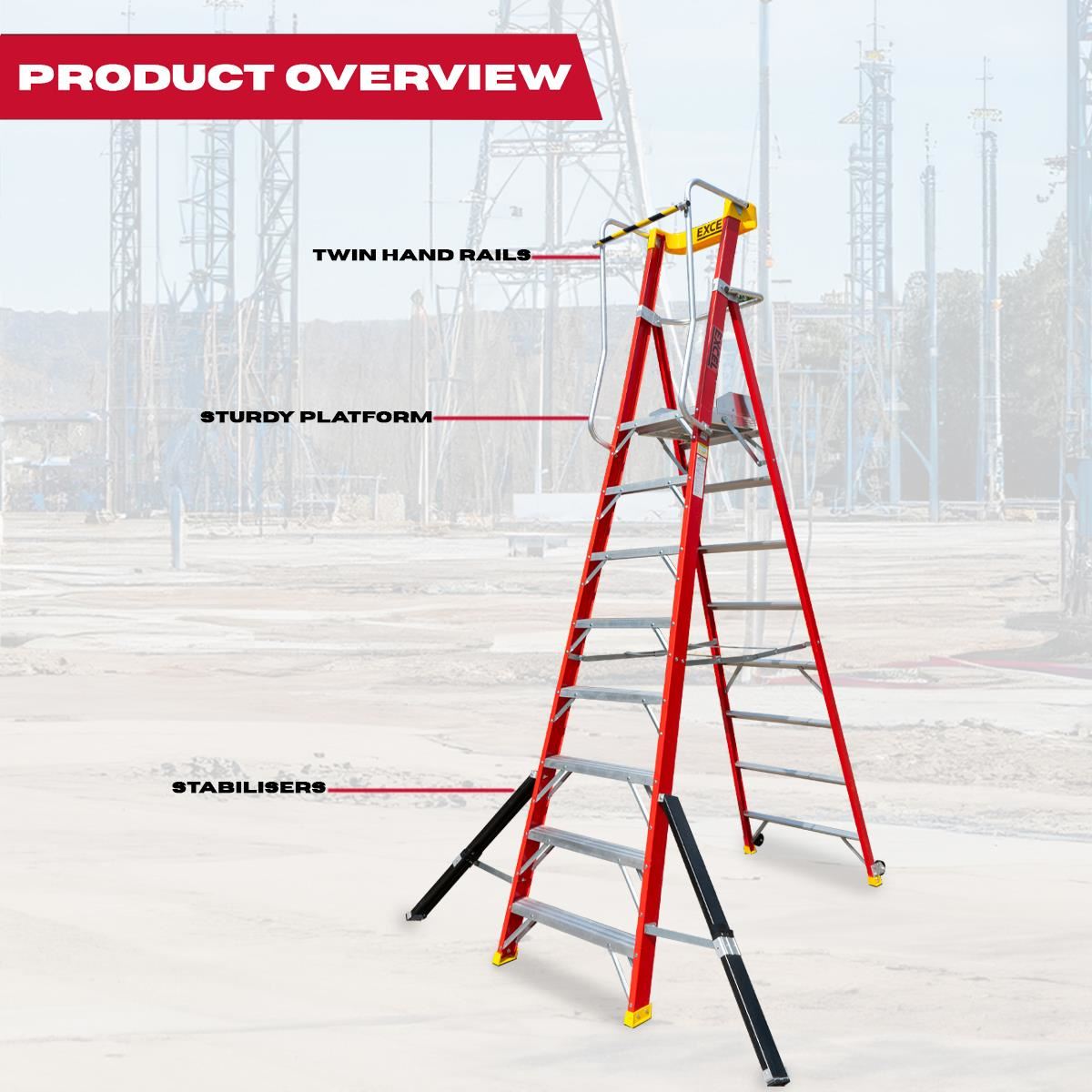 Excel Electricians Fibreglass Podium Step Ladder 8 Tread 3.18m EN131-7 Item Condition Damaged Box - Collection Only