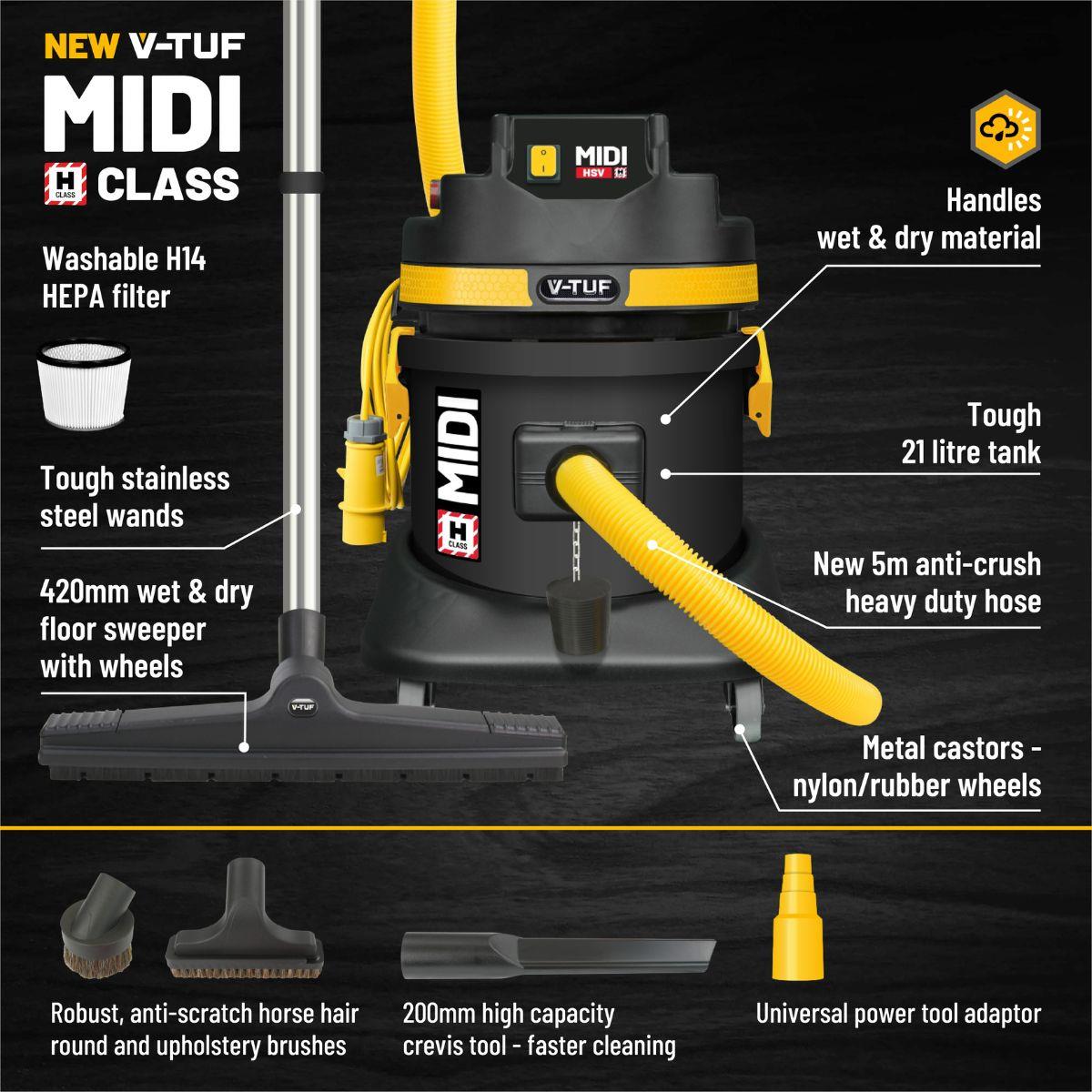 V-TUF MIDIH110 21L H-Class Industrial Dust Extraction Vacuum Cleaner 110V