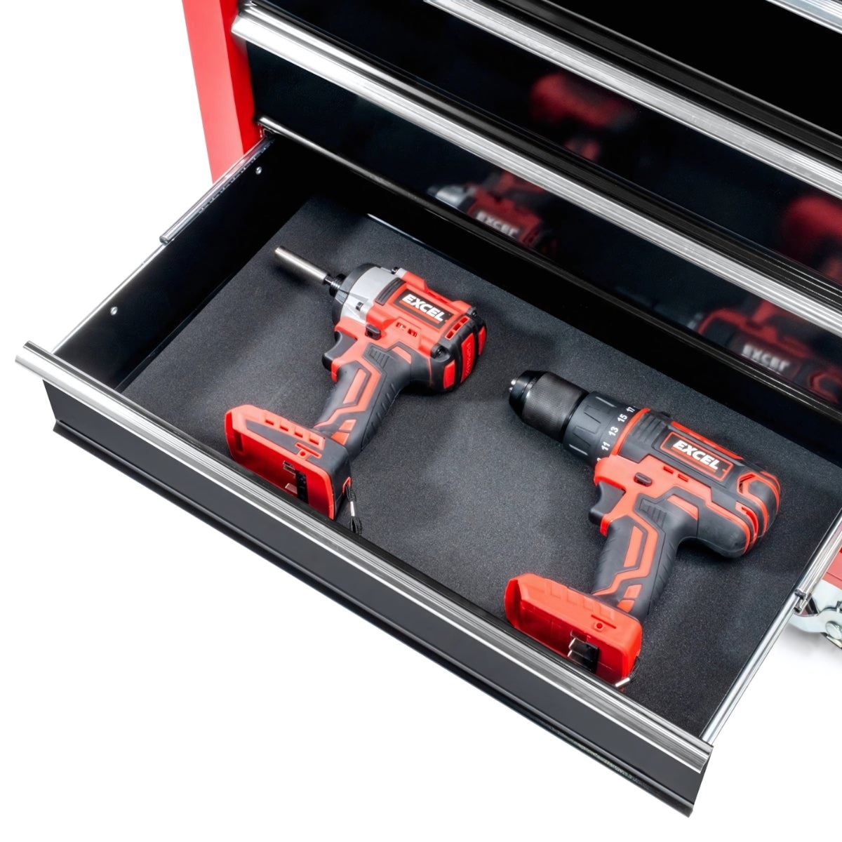 Excel 14 Drawers Tool Chest Storage Roller Cabinet Black and Red