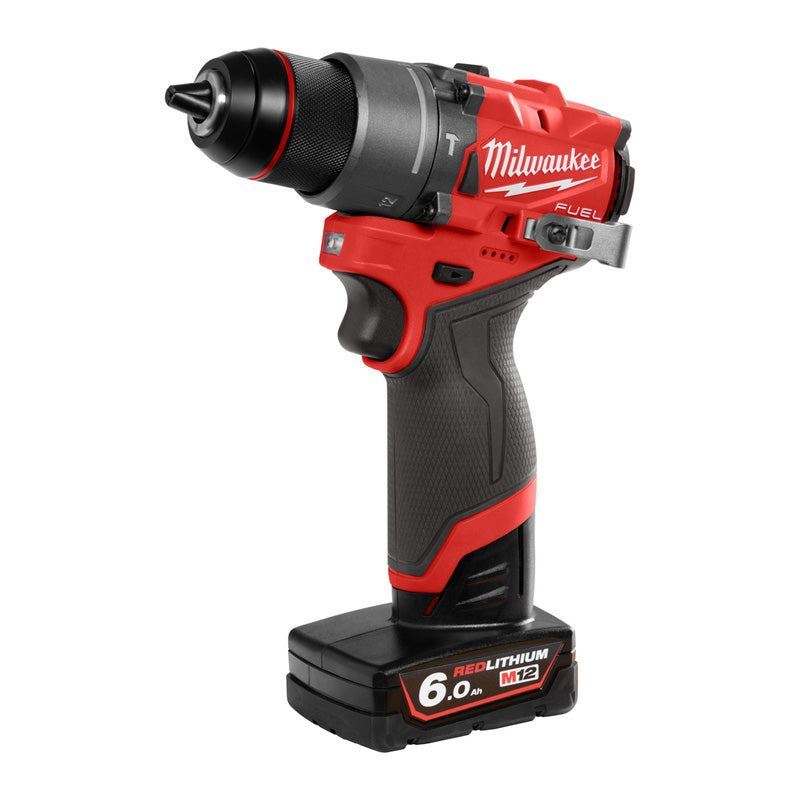 Milwaukee M12FPD2-602X 12V FUEL Brushless Combi Drill with 2 x 6.0Ah Batteries, Charger, Case & 8 Piece Drill Bit Set