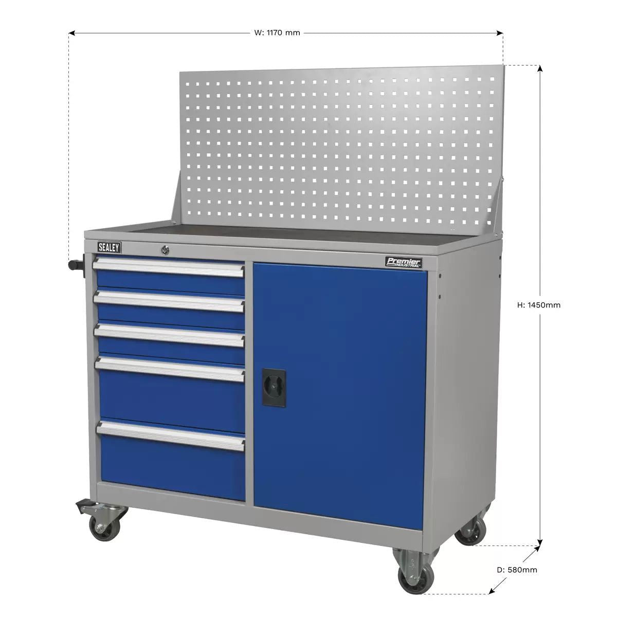 Sealey API1103A 5 Drawer Industrial Mobile Workstation and 1 Shelf Locker