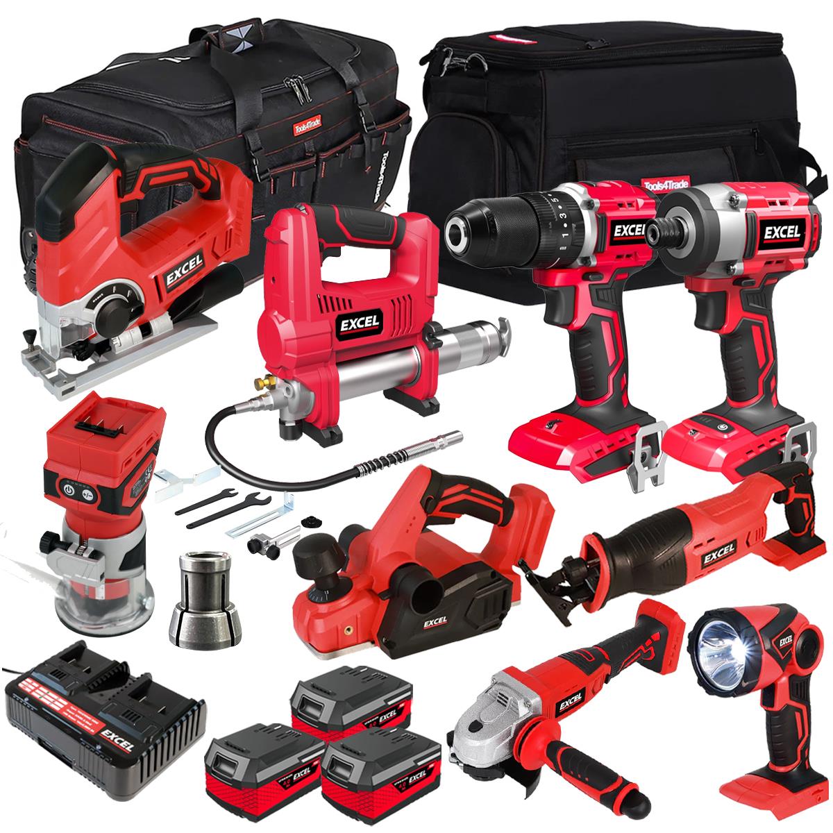 Excel 18V 9 Piece Combo Kit with 3 x 4.0Ah Batteries & Charger EXLKIT-16296