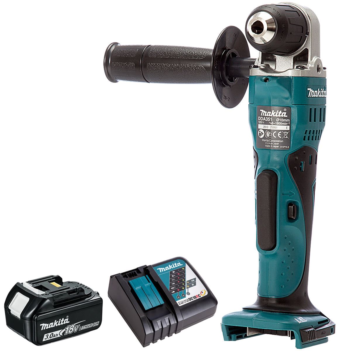 Makita DDA351Z 18V 10mm Angle Drill with 1 x 3.0Ah Battery & Charger