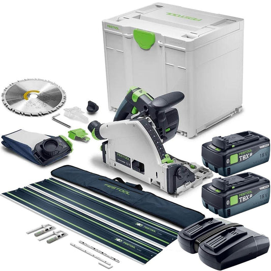 Festool TSC 55 KSEB-Basic 18V Brushless 160mm Plunge Cut Saw 577988 with 2 x 8.0Ah Battery & Guide Rail Kit