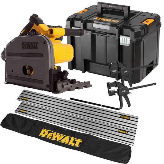 DeWalt DCS520NT 54V XR Flexvolt Brushless 165mm Plunge Saw 2 x 1.5m Guide Rail Clamps & Case + Rail Bag