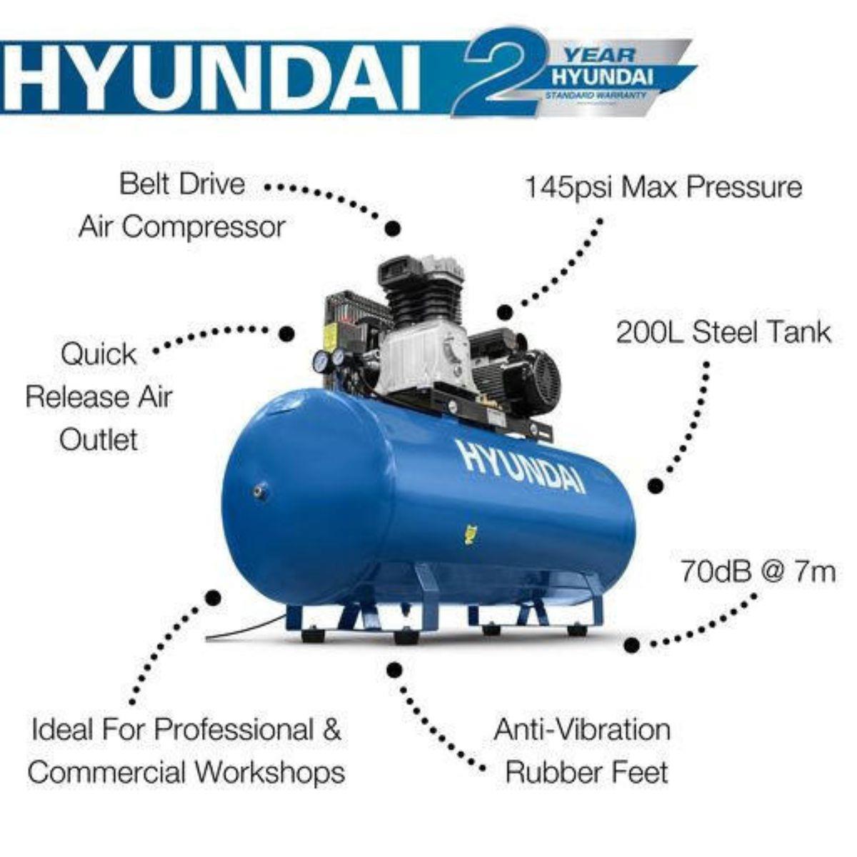 Hyundai HY3200SX 200L Electric Air Compressor 145psi Belt Drive 230V/3hp