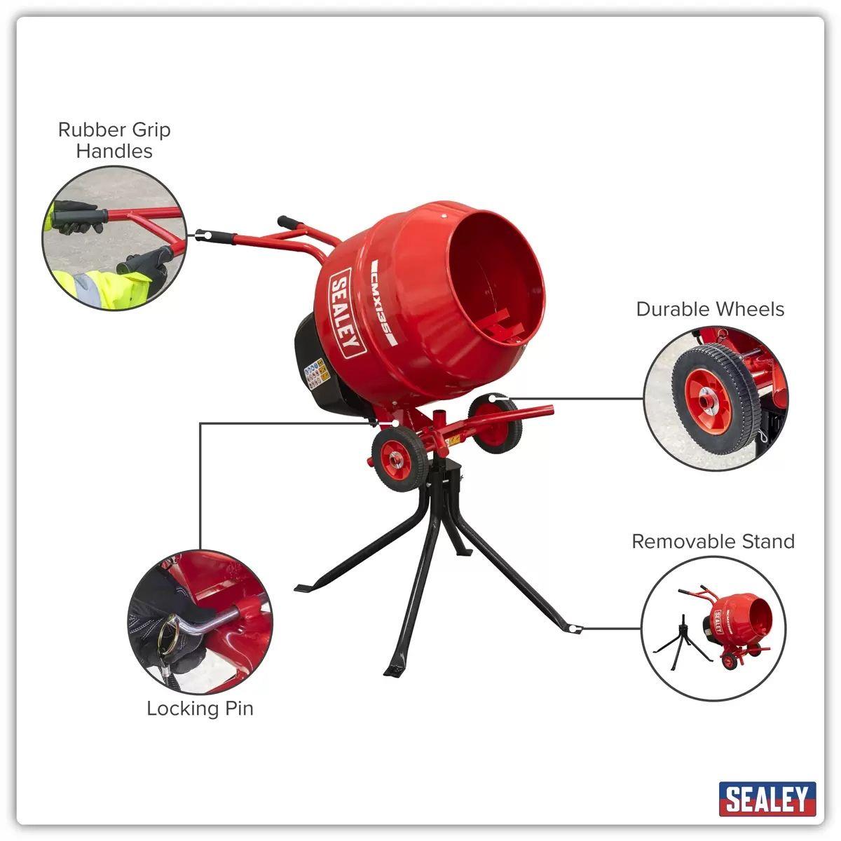 Sealey CMX135 135L Cement Mixer with Stand 230V/550W