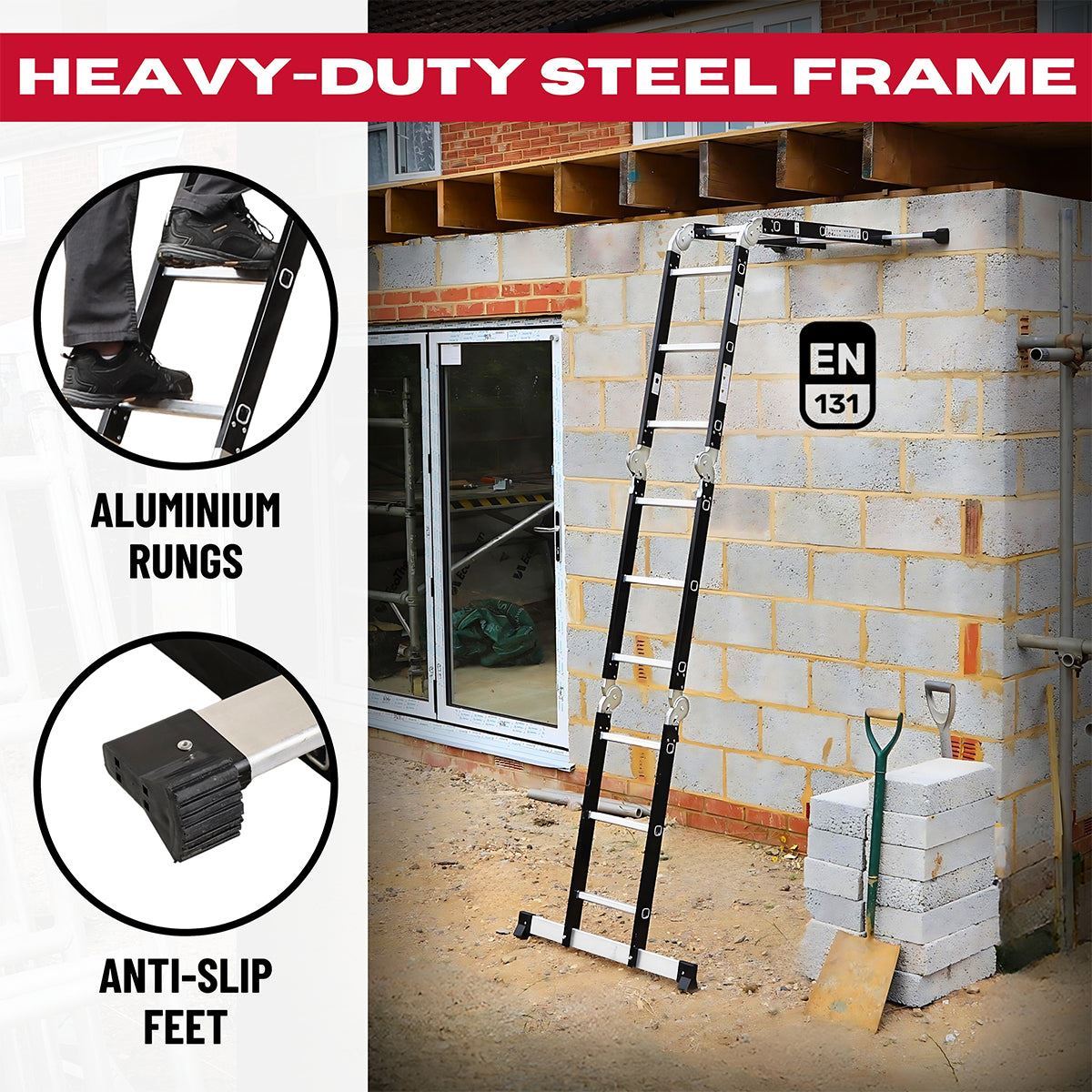 Excel 12 Tread Steel Multi-Purpose Combination Ladder with Platform Item Condition Used