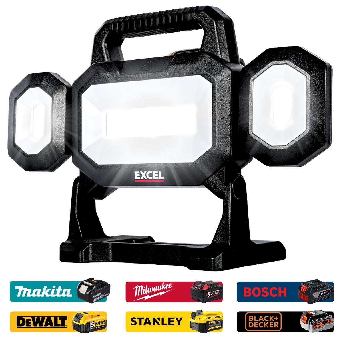 Excel 18V LED Work Light 5000 Lumens with Multi-Brand Battery Compatiblity