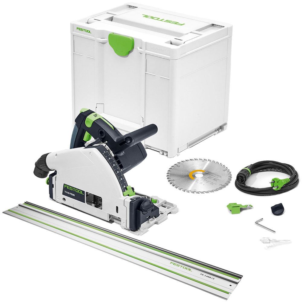 Festool TS 55 FEBQ-Plus 230V GB 160mm Circular Plunge-Cut Saw - 576706 With 1 x Guide Rail FS 1400/2