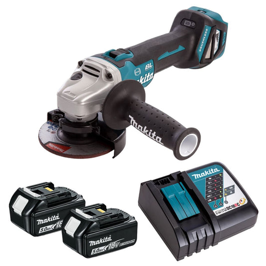 Makita DGA463Z 18V Brushless 115mm Angle Grinder with 2 x 5.0Ah Battery & Charger