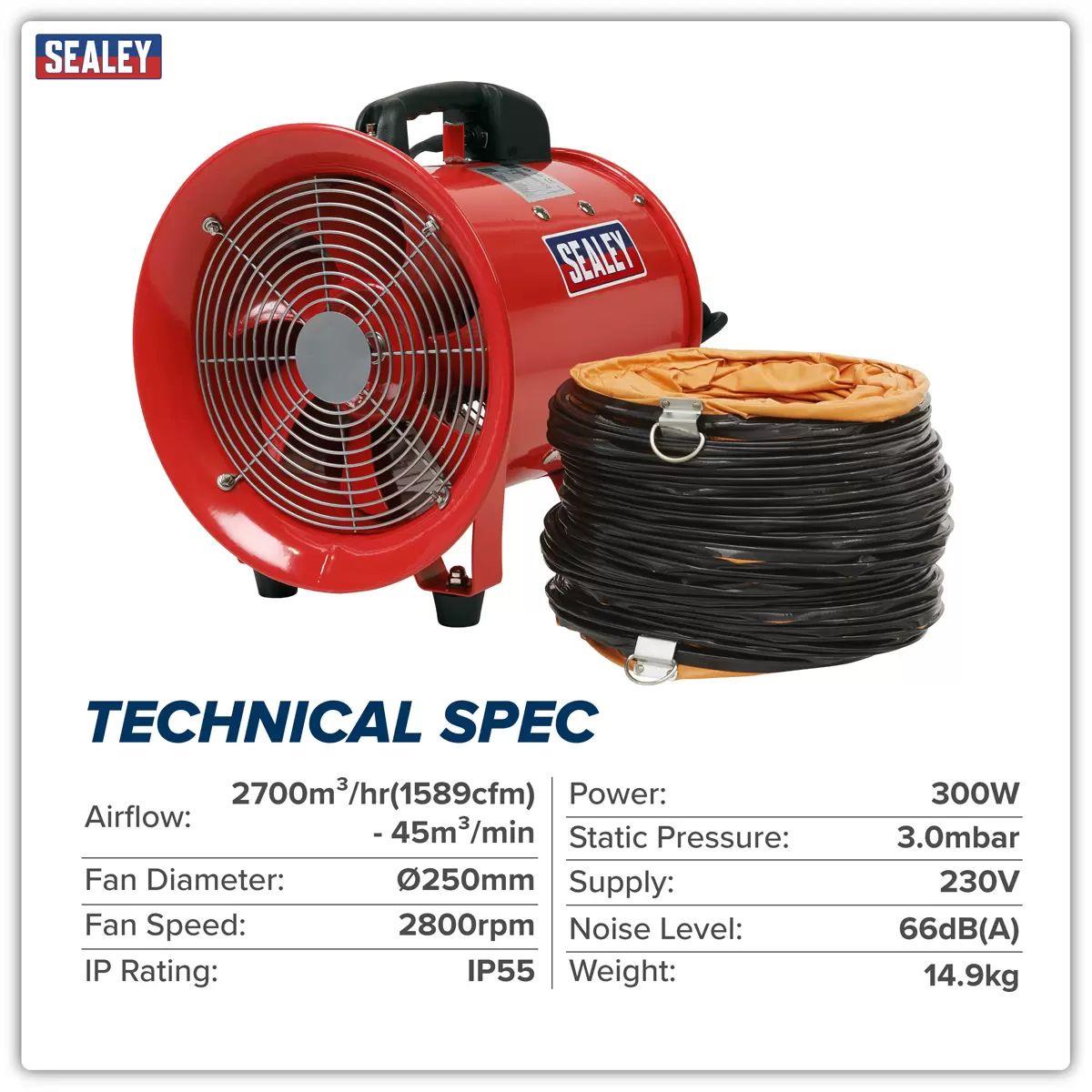 Sealey VEN250 Portable Ventilator 250mm with 5mtr Ducting