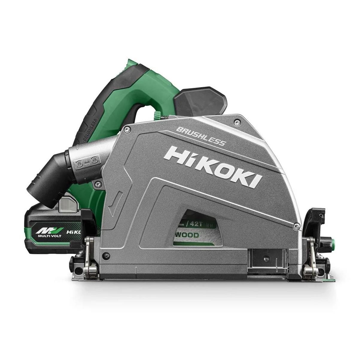 HiKOKI C3606DPAJVZ 36V MultiVolt Brushless 165mm Plunge Saw with 2 x 4.0/8.0Ah Batteries with Guide Rail Kit