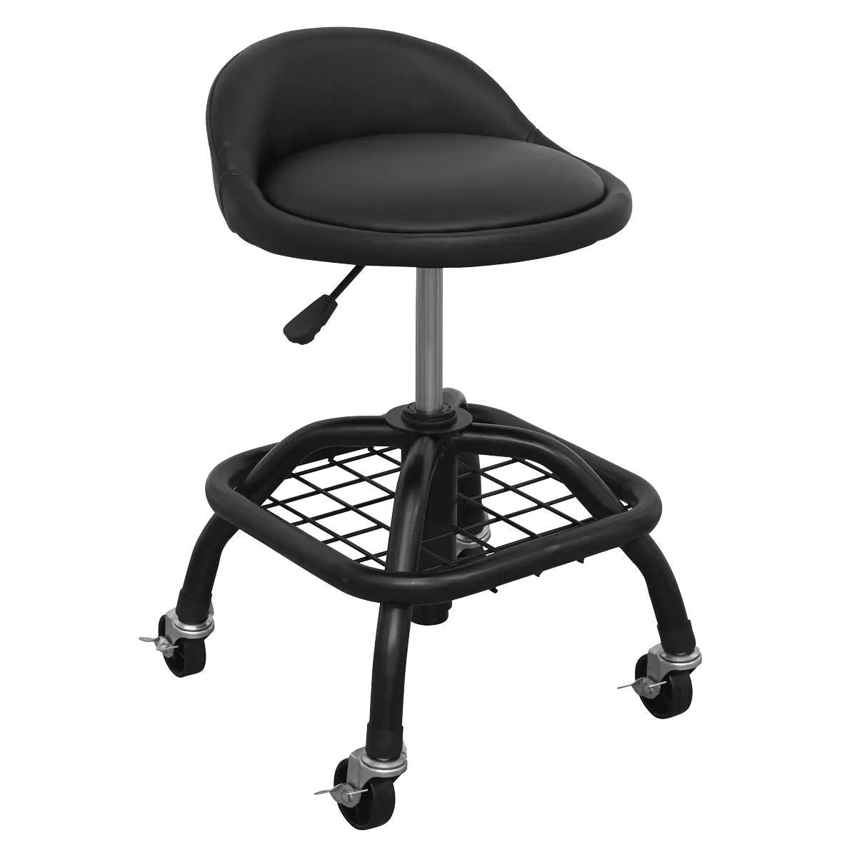 Sealey SCR02B Creeper Stool Pneumatic with Adjustable Height Swivel Seat & Back Rest