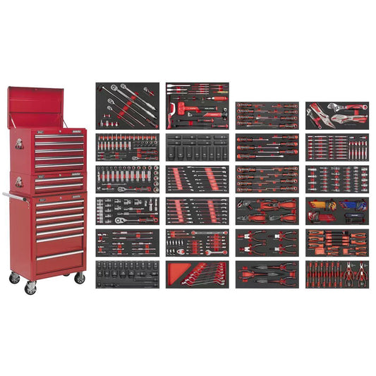 Sealey SPTCOMBO3R Superline PRO Tool Chest Combination 14 Drawer with 447pc Tool Kit Red