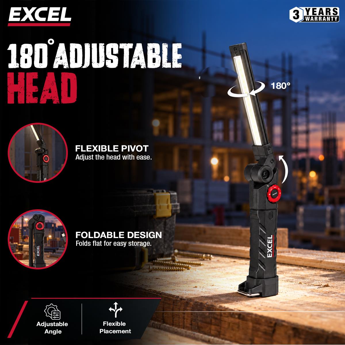 Excel 1500 Lumens LED Rechargeable Inspection Magnetic Light