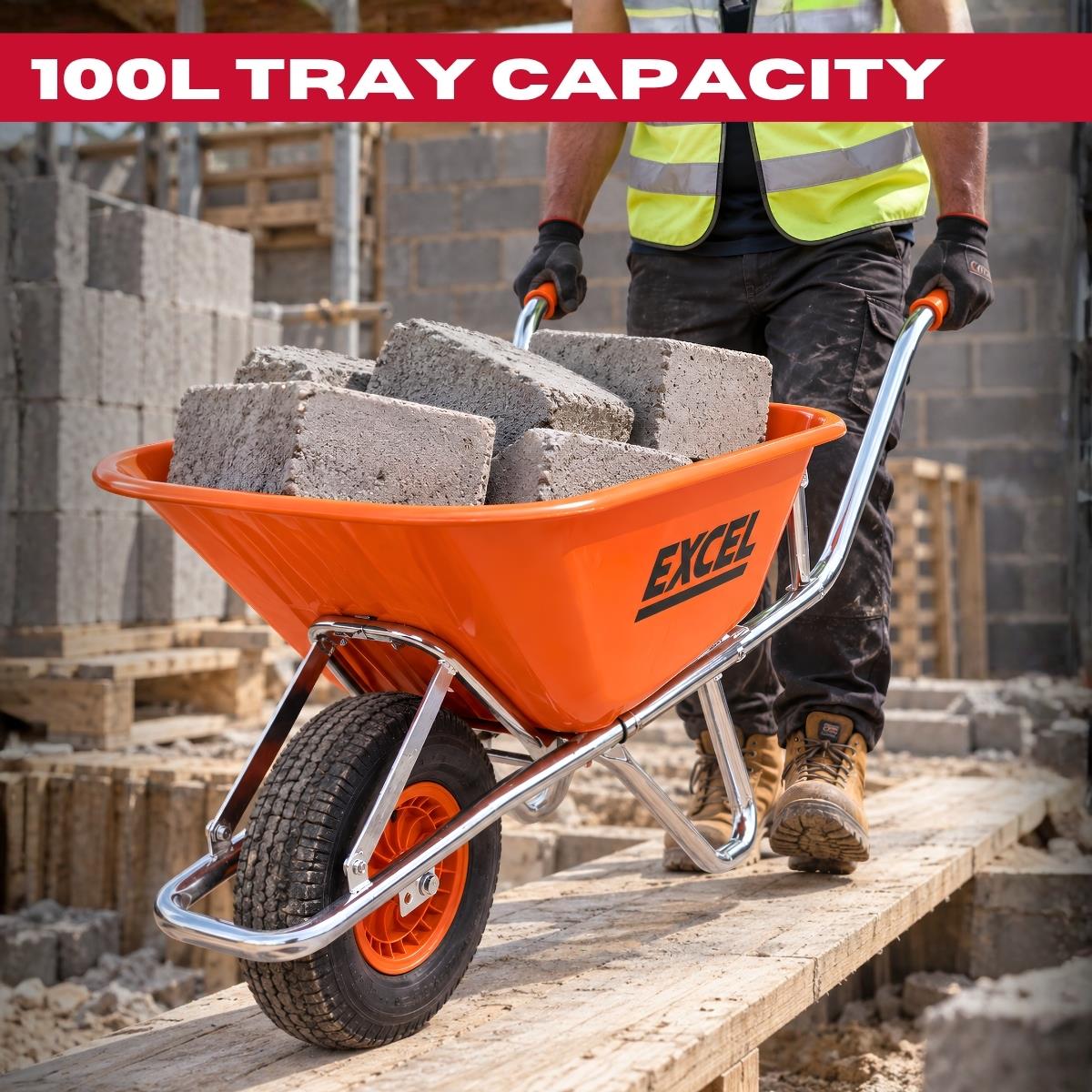 Excel 180L Portable Cement Concrete Mixer 240V/800W with Wheels & 100L Wheelbarrow Chrome Plated Frame