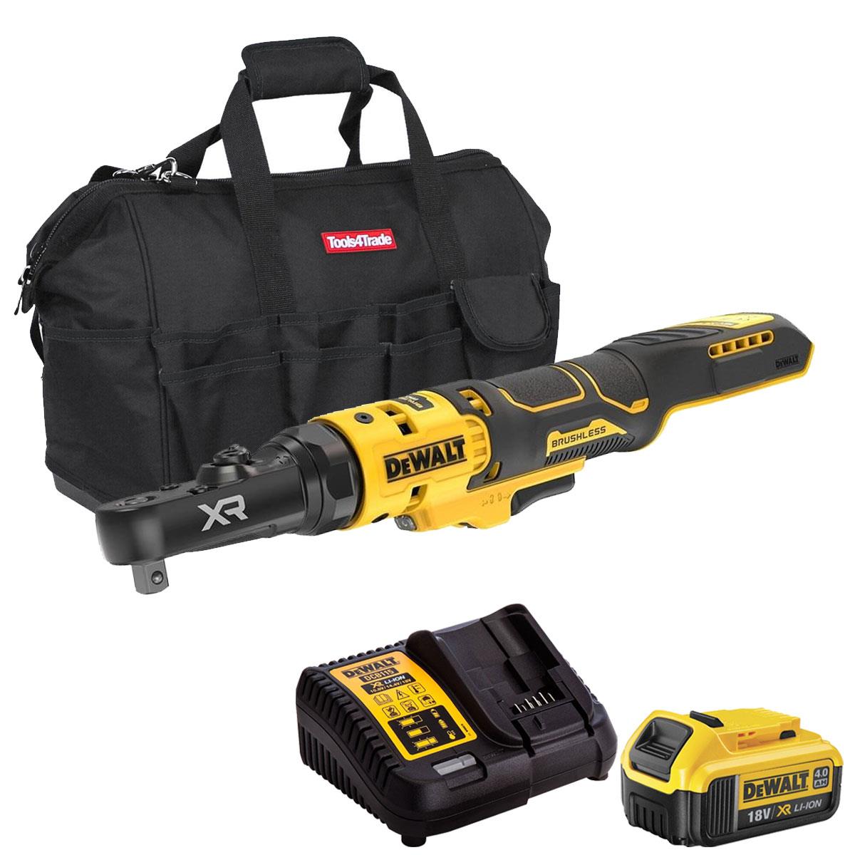 Dewalt DCF520N-XJ 18V XR 1/4'' & 3/8'' Brushless Sealed Head Ratchet with 1 x 4.0Ah Battery Charger & Bag
