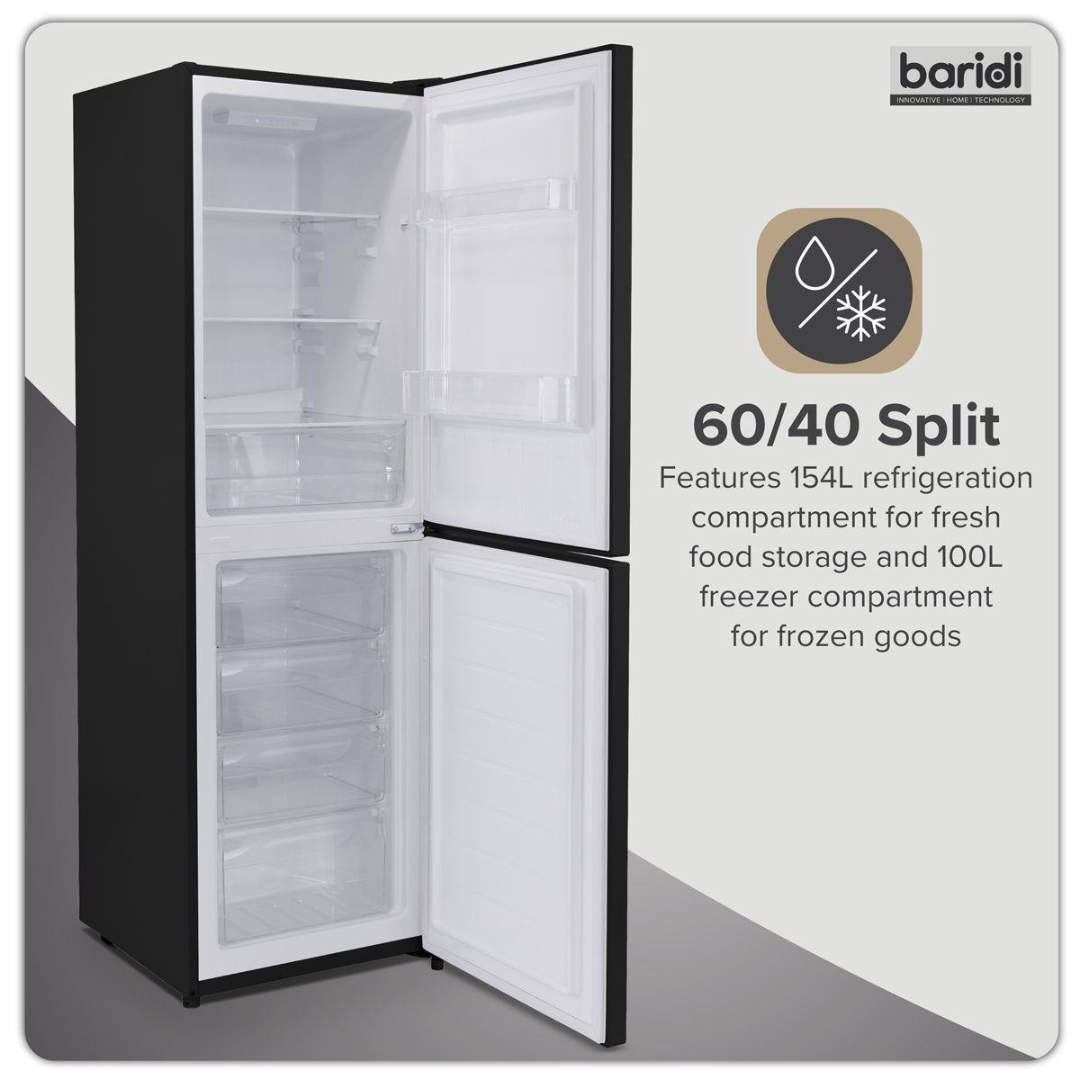 Sealey DH329 Baridi 50/50 Smart Frost Fridge Freezer 254L Capacity Black 230V
