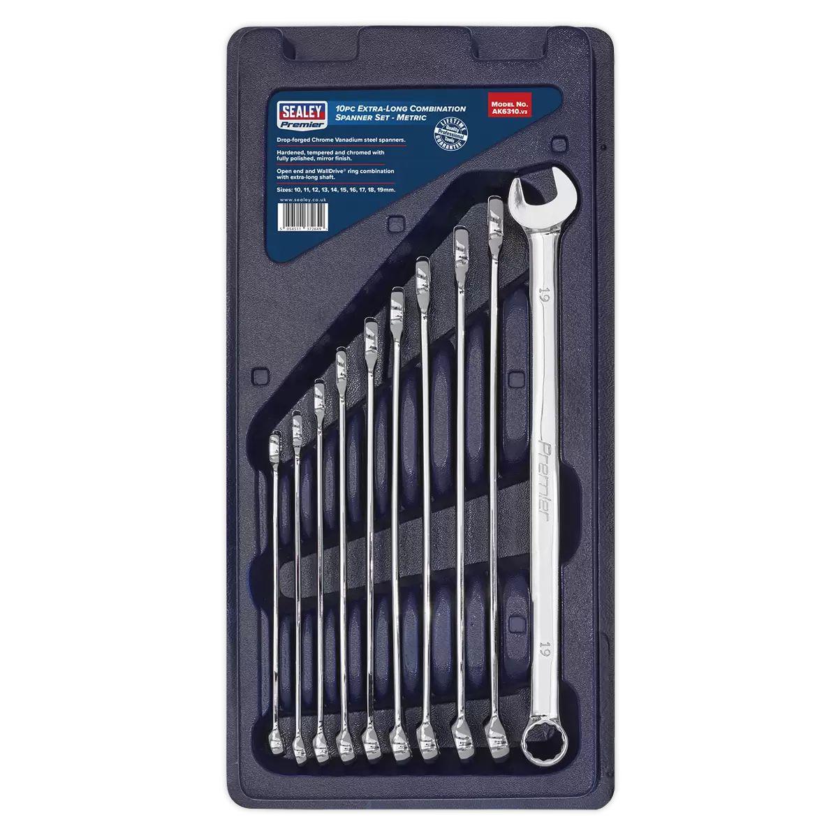 Sealey AK6310 Extra-Long Combination Spanner Set 10pc