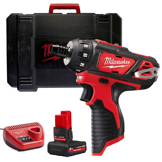 Milwaukee M12BD-0C 12V Screwdriver with 1 x 5.0Ah Battery Charger & Case