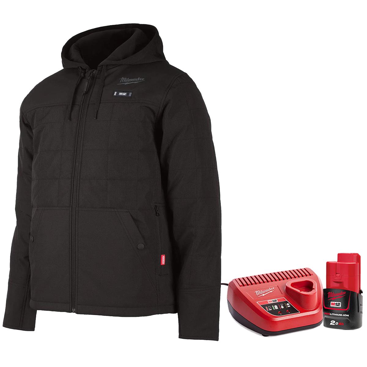 Milwaukee  M12 12V Heated Puffer Jacket Black Size L with 1 x 2.0Ah Battery & Charger
