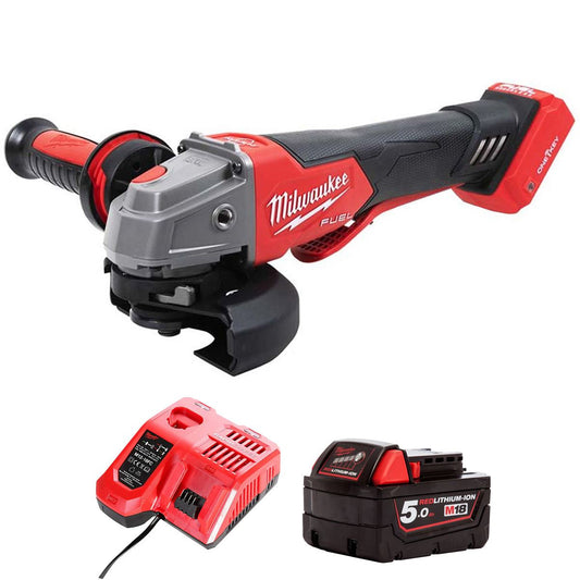 Milwaukee M18ONEFSAG115XPDB-0 18V Fuel One-Key Brushless 115mm Angle Grinder with 1 x 5.0Ah Battery & Charger