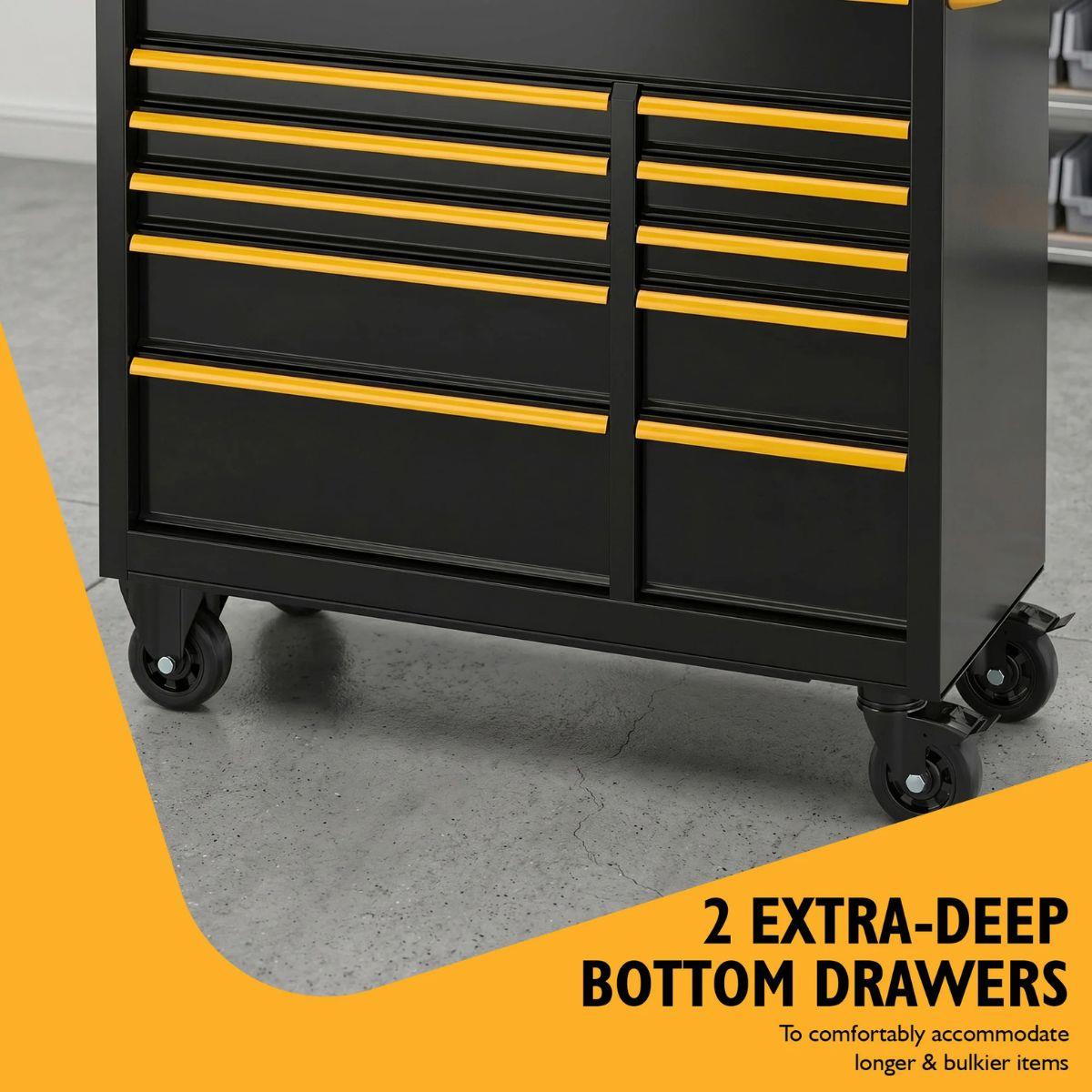 JCB JCBRCBB Classic Design 42 Inch Roller Tool Cabinet, 11 Drawers, Steel with Hardwood Worktop