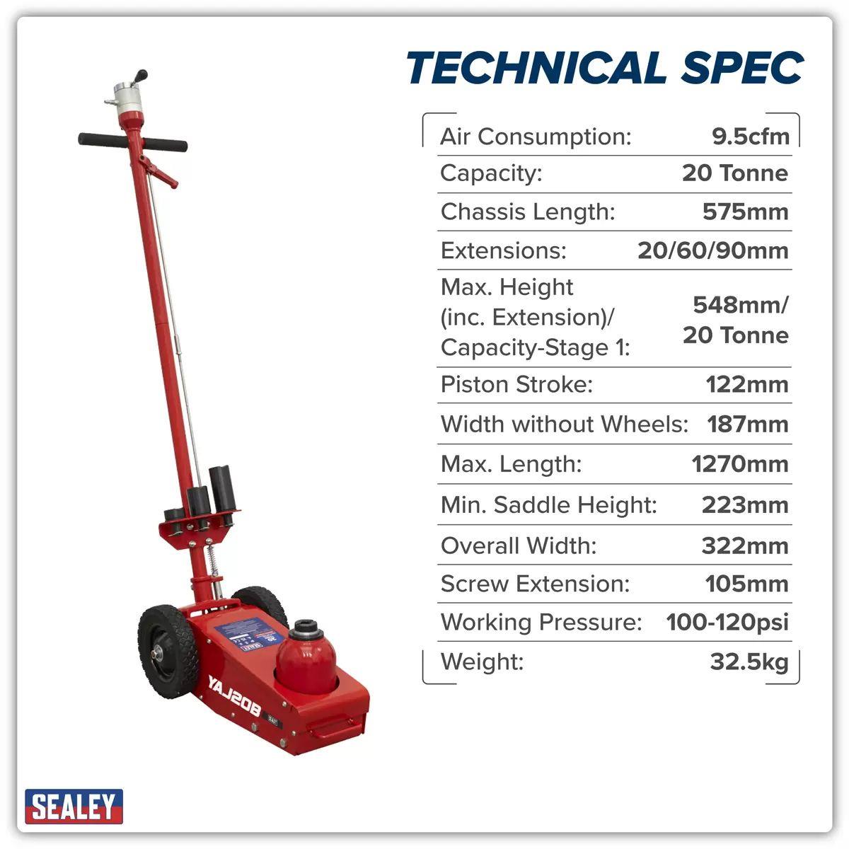 Sealey YAJ20B 20 Tonne Air Operated Trolley Jack