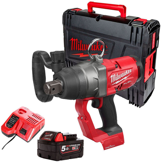 Milwaukee M18ONEFHIWF1-0X 18V FUEL ONE-KEY 1" Impact Wrench with 1 x 5.0Ah Battery Charger & Case